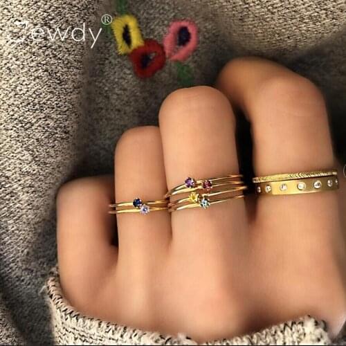 8 Pcs/Set Charm Gold Color Colorful Crystal Midi Finger Ring Set for Women Vintage Boho Knuckle Party Rings Punk Jewelry Gift