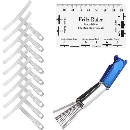 9Pcs Understring Radius Gauge + String Action Ruler Gauge Tool + Guitar Bridge Saddle Nut Files Set Guitar Repair Tool Accessori