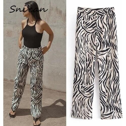 Black Zebra Striped Print Pants Za 2021 Women Summer Fashion Long Trousers Pantalon Pour Femme Vintage Office Ladies Bottom New