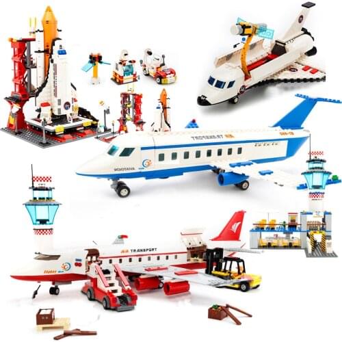 City Shuttle Launch Center Spaceport Station Space Shuttle Models Sets Avion Technical DIY Bricks Kids Toys Passenger Air Plane