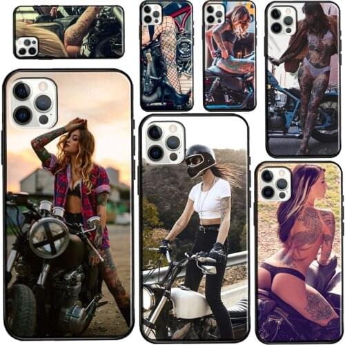 Motorcycle girl Sexy tattoos For iPhone 12 Pro Max mini Case For iPhone XR XS X SE 2020 7 8 Plus 11 Pro Max Cover