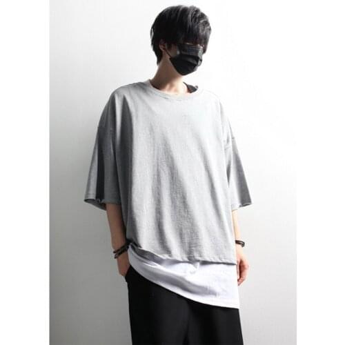 Summer size loose large drop shoulder sleeve solid short sleeve T-shirt for men
