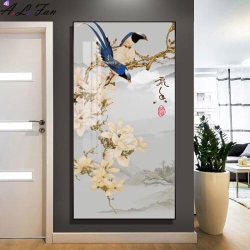 Chinese-style flower painting of birds, plum blossom, artistic bird painting, canvas posters for home decoration