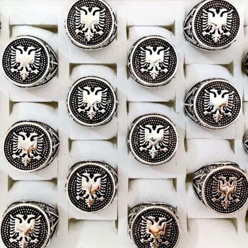10pcs/lot Double Eagle Ring Retro Silver Tone Hip hop Two Heads Eagle Mens Male Ring Female Punk Vintage Jewelry Gift Favor