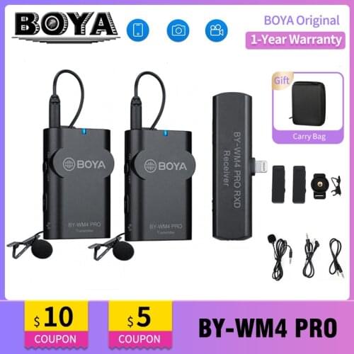 BOYA BY-WM4 Pro Condenser Microphone Lavalier Transmitter Receiver Wireless Mic for Phone dslr Cameras live stream vlog PK Rode