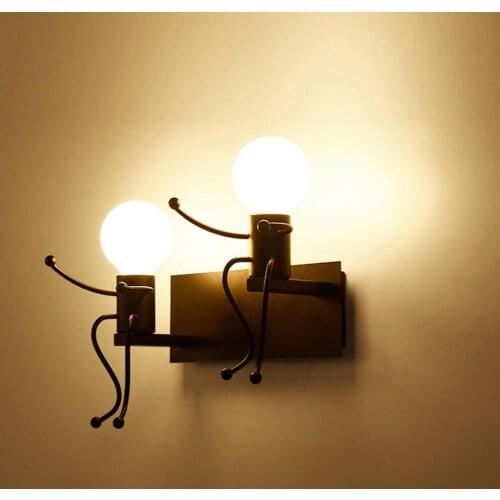 Creative Humanoid Man Iron Lights Humanoid Nodic Wall Lamp Metal Simple Cartoon Robot Sconce Lamps For Indoor Art Decor Light