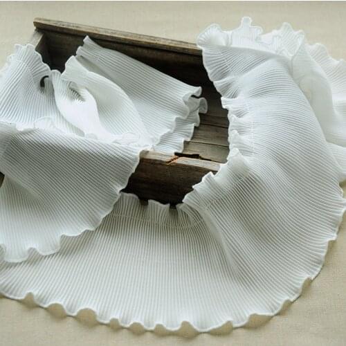 15CM Wide White Black Pleated Chiffon Fold Lace Collar Neckline Applique Ribbon Trim For DIY Curtain Wedding Dresses Hem Decor