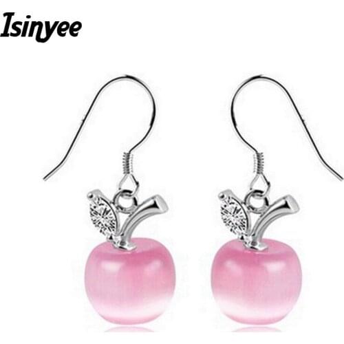 ISINYEE Fashion Cute Apple Crystal Earrings For Women Little Girls Silver Fruit Jewelry Christmas Gift Wholesale