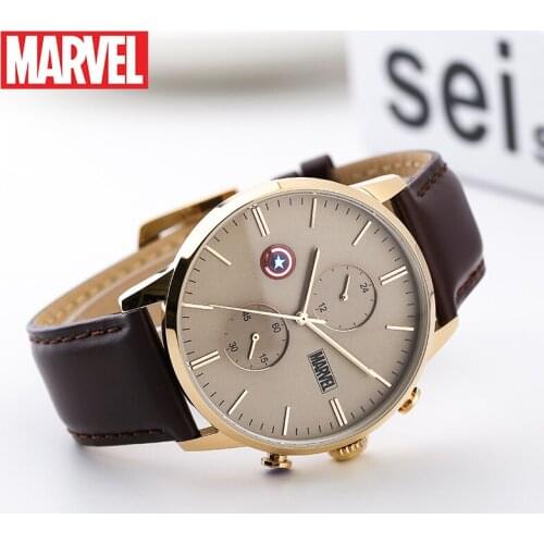 Disney official Marvel Avengers captain america shell men quartz Watches Leather steel calendar Luxury M-9033 Relogio Masculino