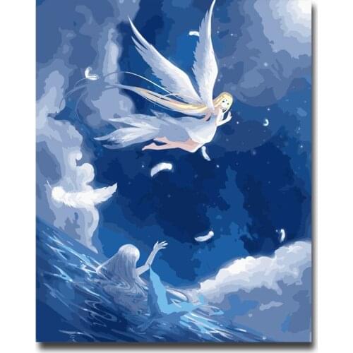 Framed fairy on Sea DIY Painting By Numbers On Canvas Painting And Calligraphy Wall Art For Home Decor 40x50