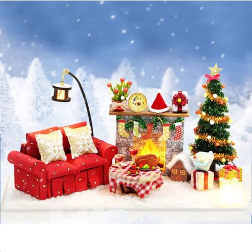 New DIY Christmas Miniature with Furniture Wooden Doll House Kit Assembly Cottage Casa Dollhouse Toys for Girls Adults Gifts