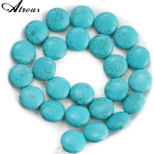 16*16*6 mm Natural Turquoises Stone Round Flat Beads For DIY Jewelry Making Geometric Loose Spacer Beads 15‘’ Strand