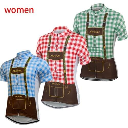 New Cycling Jersey Women Short Sleeve Road Bike Wear Summer Plaid Cycling Clothing Outdoor Bicycle Clothes Cajastur