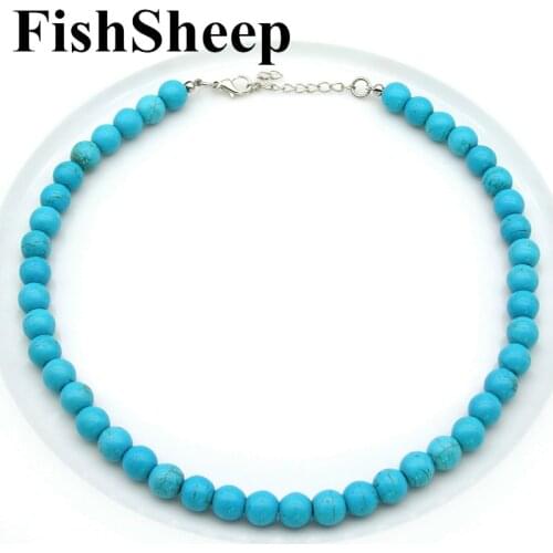 New 10mm Howlite Stone Beads Necklace Bohemian Blue Round Natural Stone Beaded Choker Necklaces Pendants Fashion Female Jewelry