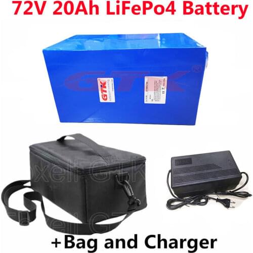Rechargeable 72V 20Ah LiFePO4 Battery Pack For E-Bike E- skateboard E-scooter Sightseeing car Electric wheelchair+Bag+charger