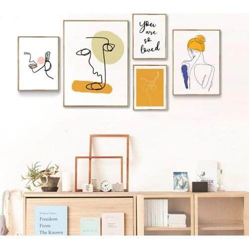 Simple Nordic abstract black and white line figures beauty living room murals poster canvas printing picture decorative painting