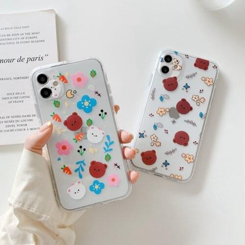 Cute Cartoon Bear Shockproof Clear Phone Case For iPhone 12 Mini 11 Pro Max XR XS Max 7 8 Plus X SE 2 Soft TPU Back Cover Coque