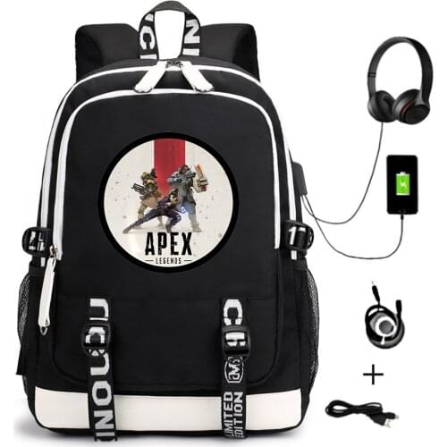 Apex Legends Student Casual Unisex Backpack Zipper School Bags for Teenagers Cartoon USB Travel Laptop Shoulders Bags Bookbag