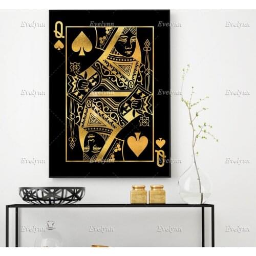 Nordic Abstract Queen Of Spade Wall Art Canvas Painting Playing CARDS Posters and Prints Pictures for Living Room Floating Frame