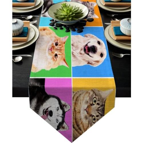 Dogs And Cats Table Runner Table Flag Home Party Decorative Tablecloth Table Runners