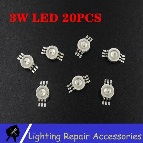 20pcs/lot LED Chip 3W / 1W RGB 3in1 LED Beads 3W 3 in 1 LED Lamps For Stage Light Led Par Light