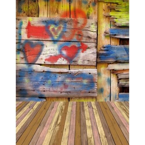 TR Professional Photographic Background Graffiti Wood Wall with Colored Wood Floor Photo Backdrops for Studio Custom Photography