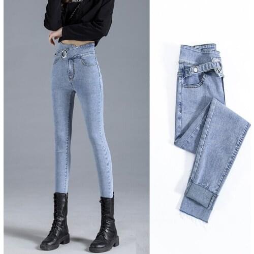 High Waist Design Skinny Jeans for Women Korean Fashion Trend Slim Fit Clothing Teenage Girl Sexy Stretch Denim Pants Streetwear