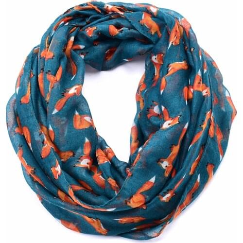 Visual Axles Women 100 Viscose Scarf Female Fox Print Pashmina Shawl Ladies Animal Pattern Ring Infinity Scarves Loop