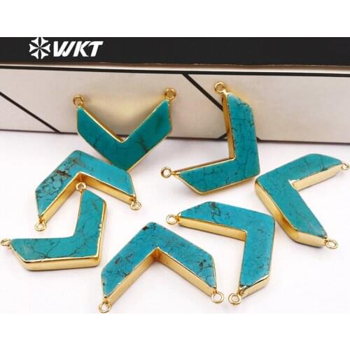 WT-P658Romantic V shape howlite pendants V Shape Druzy Pendant Gold color Trim Natural Howlite Stone Pendants Double Bails