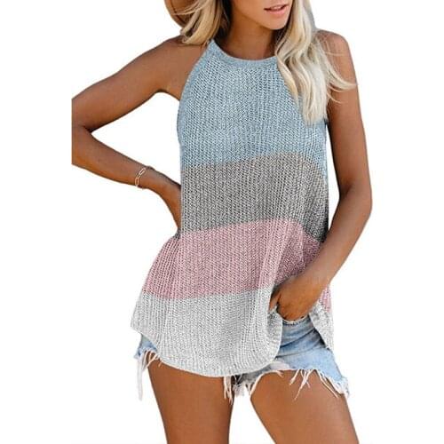 Fashion Tank Top Women Striped Print O-neck Sleeveless Tee Shirts Summer Casual Harajuku Loose Top Plus Size Camisole Tops