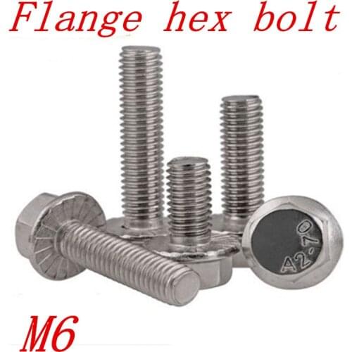 20pcs/lot M6*8/10/12/16/20/25/30/35/40/45/50 Stainless steel hex flange bolt serrated flanged bolt