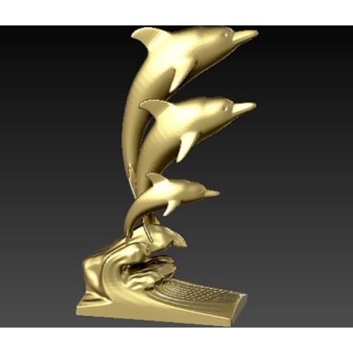 3d model for cnc machine in STL file format three dolphin art ornaments decoration artcam aspire vectric
