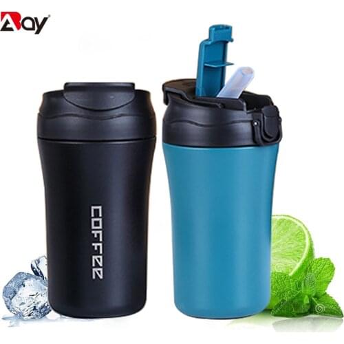 400ml Thermos Coffee Cup Thermal Mug Beer Insulated Bottles With Straw Stainless Steel Tumbler Isotherm Flask Gourd Drinkware