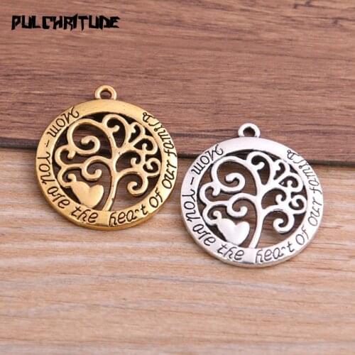 6PCS 28*32mm Metal Alloy Two Color Round Tree Charms Plant Pendants for Jewelry Making DIY Handmade Craft