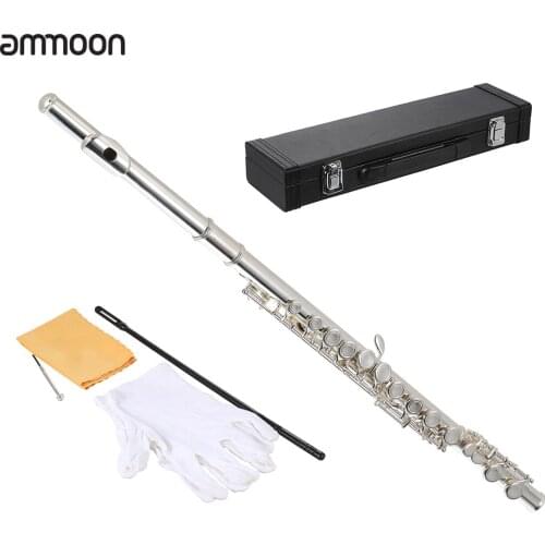Ammoon High Quality Flute Cupronickel Silver Plated 16 Closed Holes C Key with Case Screwdriver Wind Instruments for Student