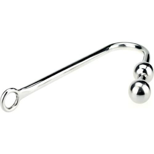 Stainless Steel Anal Hook with Two Beads and Hole for Male and Female Sex Love Toys
