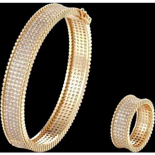 Zlxgirl jewelry three plated color copper bangle bracelet with ring jewelry sets metal mirco pave zirconia bracelet wedding gift