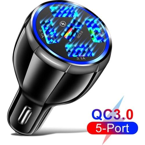 3.1A 5 USB Fast Car Charger For iPhone 12 11 8 Plus Huawei Xiaomi Samsung With LED Display Universal Mobile Phone Car-Charger