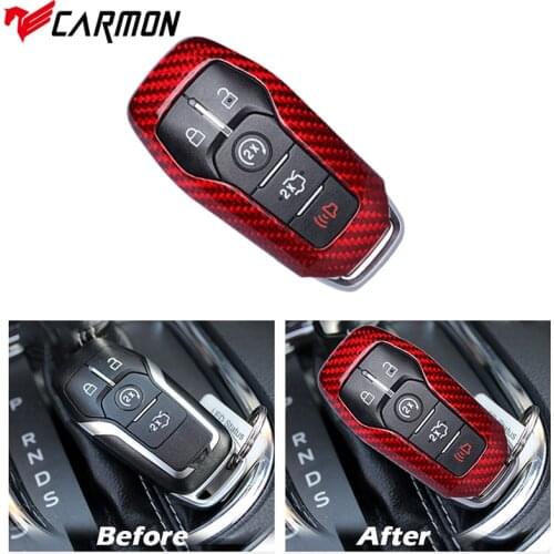 Carmon Real Carbon Fiber Smart Remote Key Fob Case Shell Holder Cover For Ford Mustang 2015 2016 2017 Key Case Cover