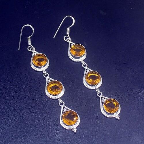 Hermosa Dashing Natural HoneyTopaz Silver Color Jewelry Gifts Dangle Drop Earrings for Women Girls 3 1/4 Inch FQ281