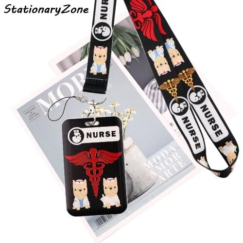 JY017 Cartoon Dog Nurse Medical Lanyard Credit Card ID Holder Badge Doctor Student Travel Bank Bus Business Card Cover Badge