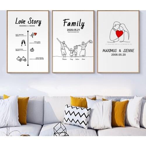 Canvas Painting Sweet Family Romantic Poster Customized Date Name Gift DIY Print Art Picture for Couples Lovers Room Wall Decor