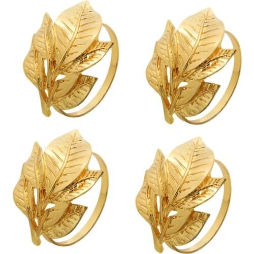 4pcs Christmas Napkin Holder Alloy High-quality Lightweight Leaf Shape Napkin Ring for Bar Restaurant XmasParty Dinner A50