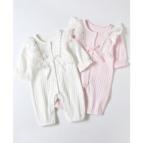 Baby Girl Costume Cute Lace Bow Rompers Spring Autumn Cotton Newborn Romper Playsuit Clothes RT833