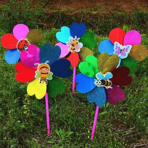 2Pcs 2 in 1 Colorful Sequins Windmill Wind Spinner Home Garden Decor Kids Toy