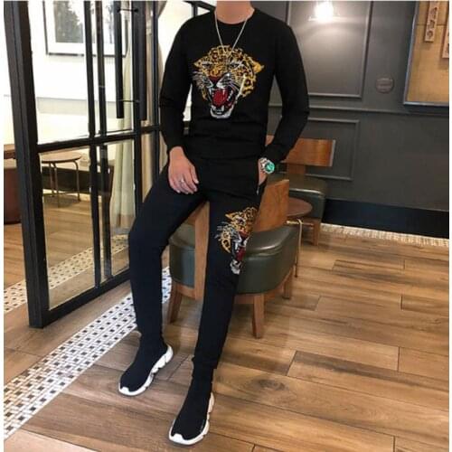 New winter Hot Mans Tracksuits s Men Camouflage O-neck Fashion Hip-Hop Mens 2PCS Outfits hot drilling Clothing Casual Top