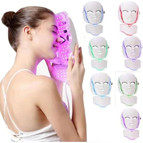 Face Instrument Facial Mask Photon Therapy 7 Color LED Neck Skin Rejuvenation Anti Acne Wrinkle Beauty Treatment Salon Home Care