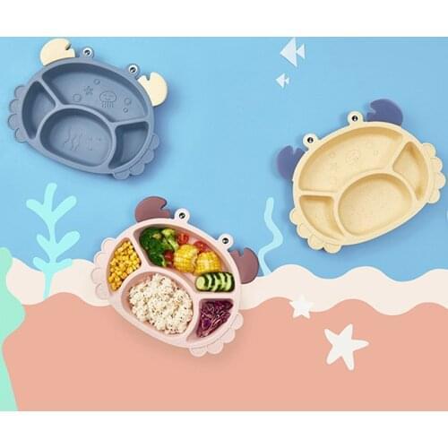 Wheat Straw/PP Crab Baby Dishes Solid Color Feeding Dinnerware Set With Fork Spoon Household Utensils Children Plates