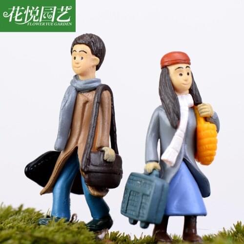 2pcs Left right couple miniature figurines mossy micro-landscape Fairy Garden Miniatures Home Decor Modern Home Decoration