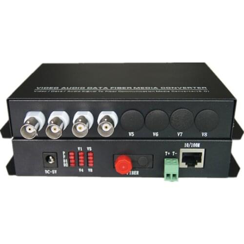 Multifunction Fiber optic media converters 4CH Video and 10/100M Ethernet RJ45 and RS485 Data - FC Singlemode 20Km for CCTV